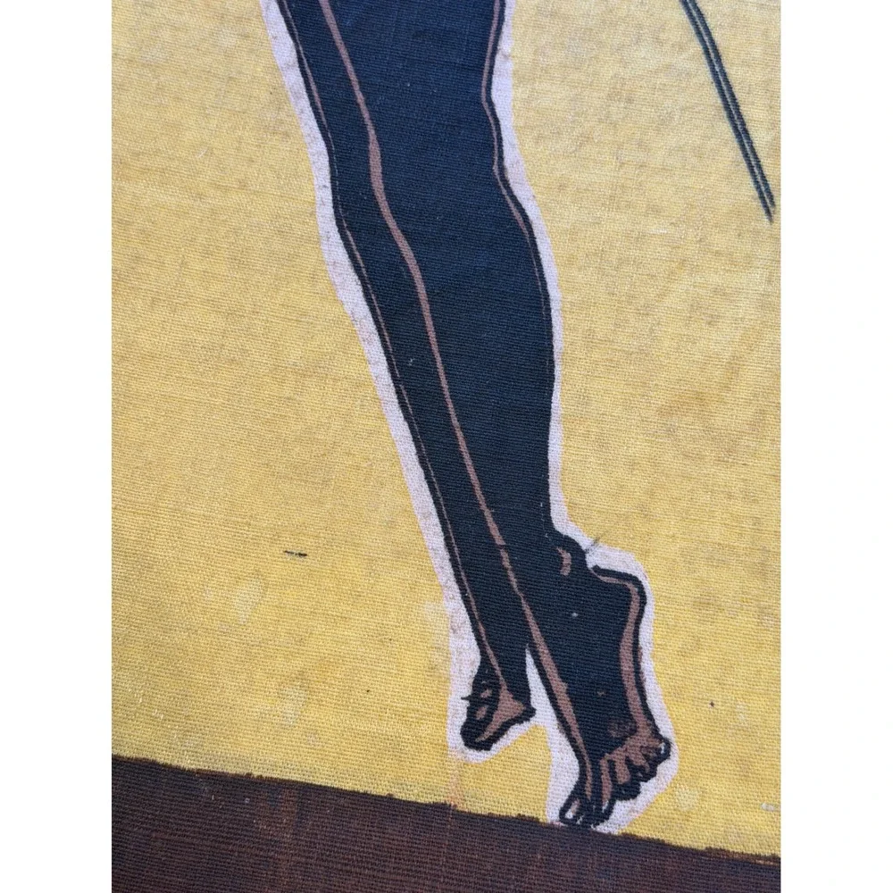 VTG Mid Century Modern African Warrior Dancer Fabric Print Silhouette Art MCM